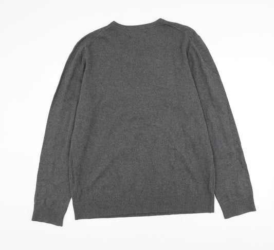 Burton Mens Grey V-Neck Cotton Pullover Jumper Size XL