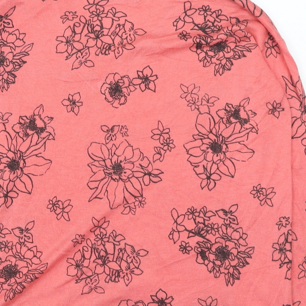 Marks and Spencer Womens Pink V-Neck Floral Acrylic Pullover Jumper Size S