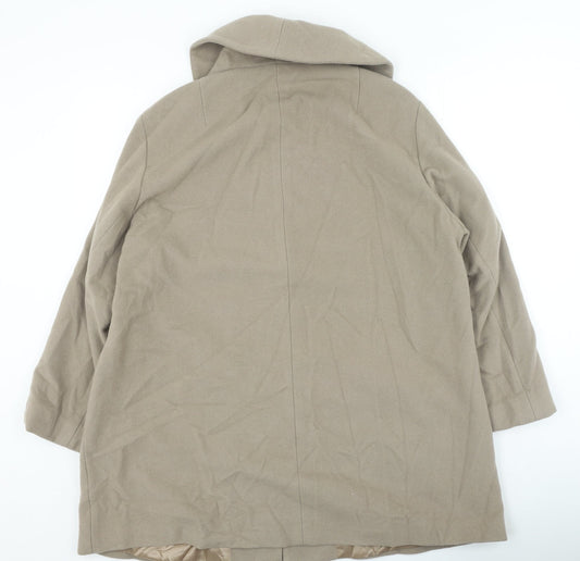 Preworn Womens Beige Overcoat Coat Size L Button