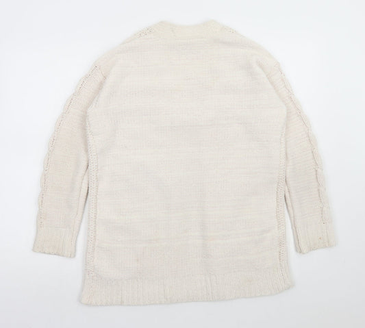 Matalan Girls White V-Neck Polyester Cardigan Jumper Size 12 Years Pullover