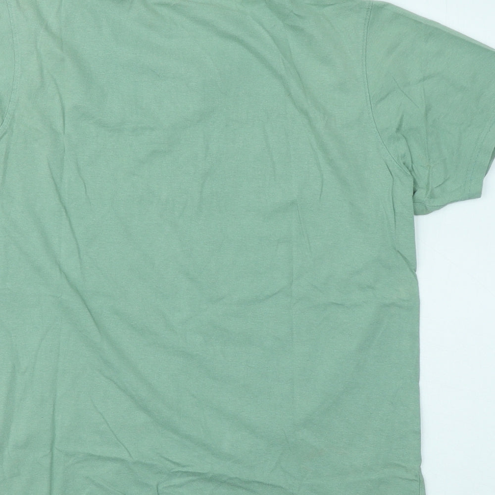 Plus Fit Mens Green Cotton T-Shirt Size L Round Neck - Baseball
