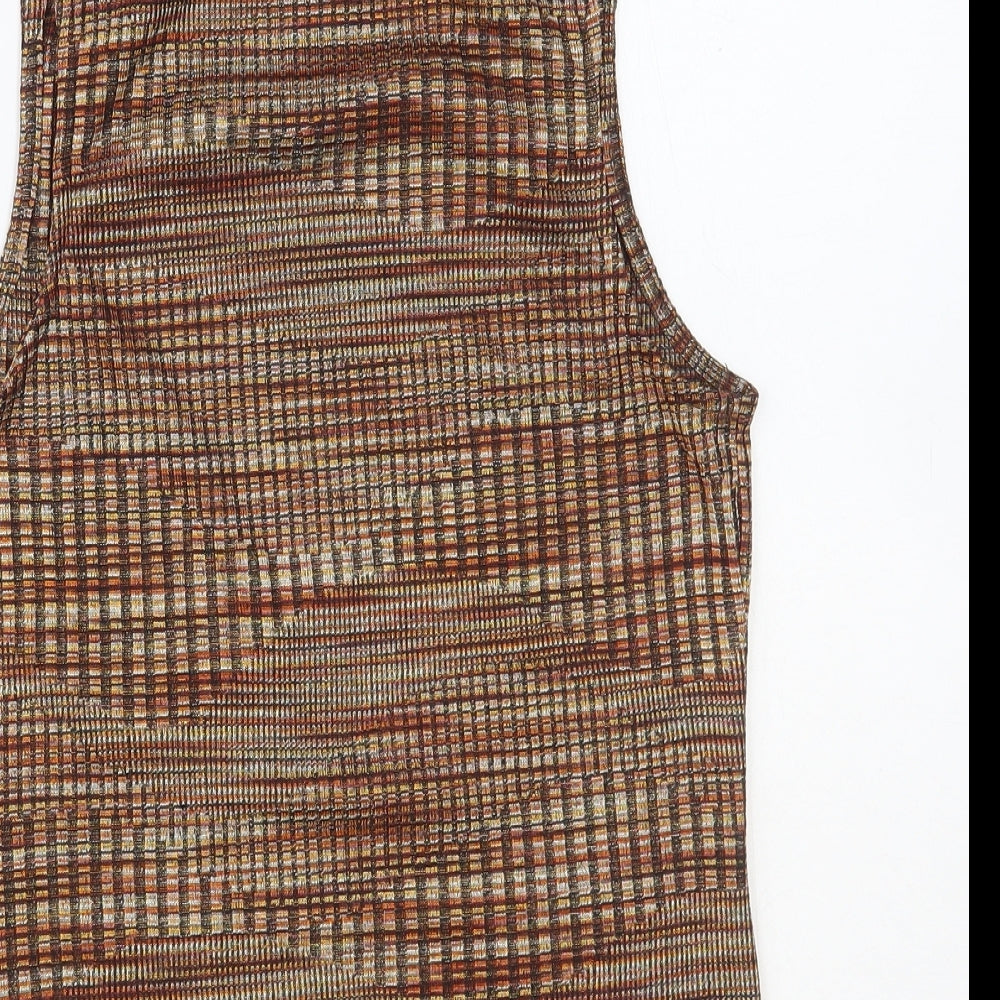New Look Womens Brown Mock Neck Geometric Polyester Vest Jumper Size 12