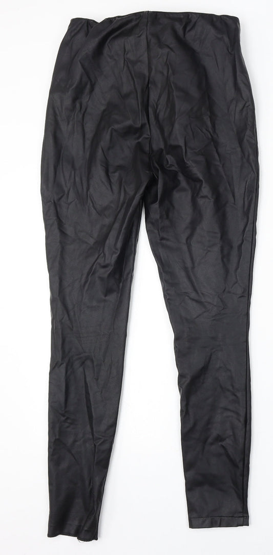 NEXT Womens Black Polyurethane Trousers Size 10 L28 in Regular