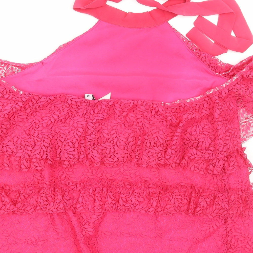 Golden Days Womens Pink Polyester Basic Blouse Size M Halter - Lace Detail