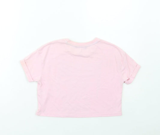 George Girls Pink Cotton Cropped T-Shirt Size 7-8 Years Round Neck Pullover - No Rules