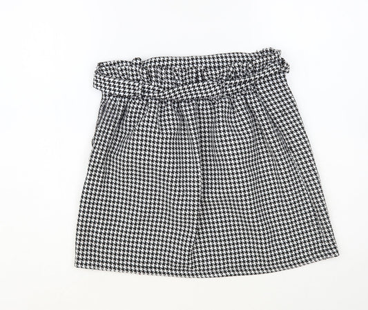 New Look Womens Black Geometric Polyester Mini Skirt Size 10 Tie
