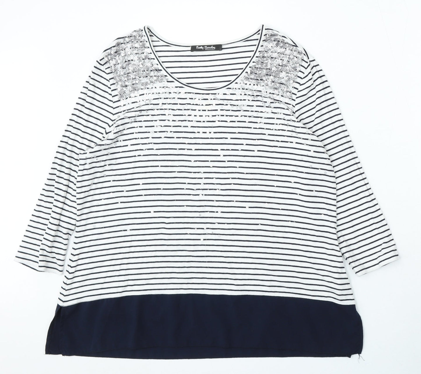 Betty Barclay Womens White Round Neck Striped Cotton Pullover Jumper Size M