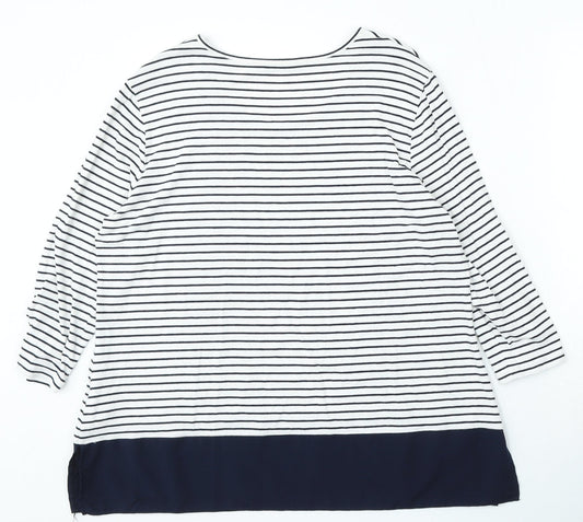 Betty Barclay Womens White Round Neck Striped Cotton Pullover Jumper Size M