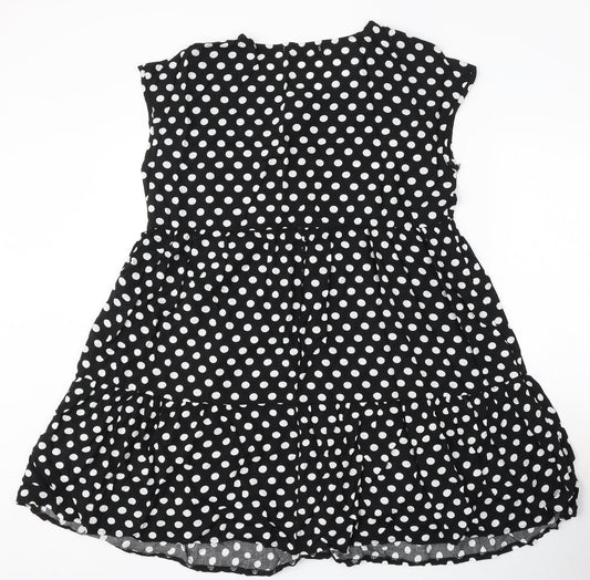 Mulaya Womens Black Polka Dot Viscose Skater Dress Size S Round Neck