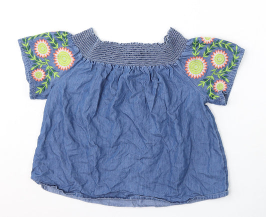 Very Girls Blue Floral Cotton Basic Blouse Size 14 Years Round Neck