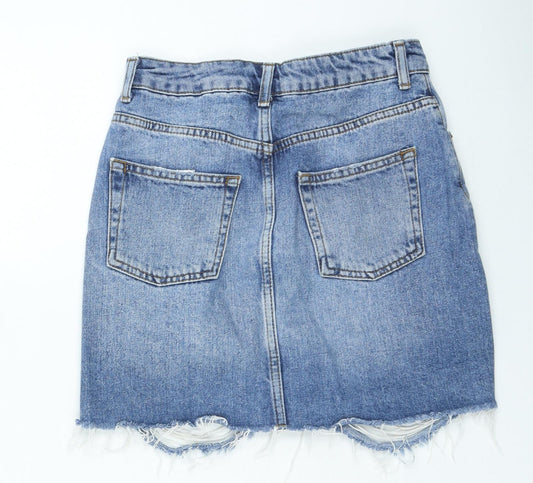 Topshop Womens Blue Cotton Mini Skirt Size 6 Zip