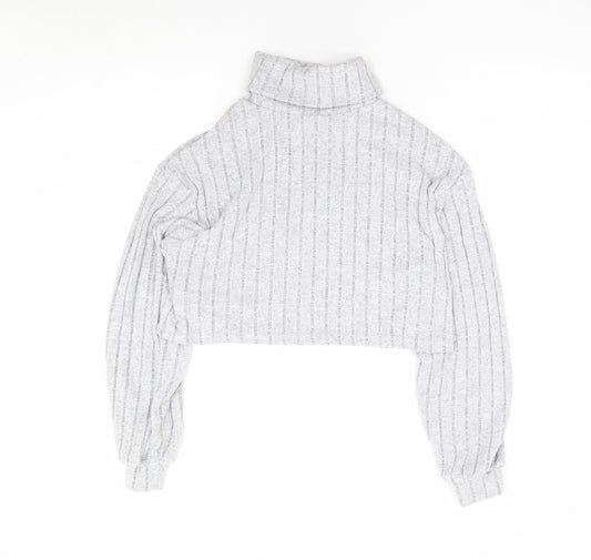 SheIn Girls Grey Polyester Cropped T-Shirt Size 11-12 Years Roll Neck Pullover - Ribbed