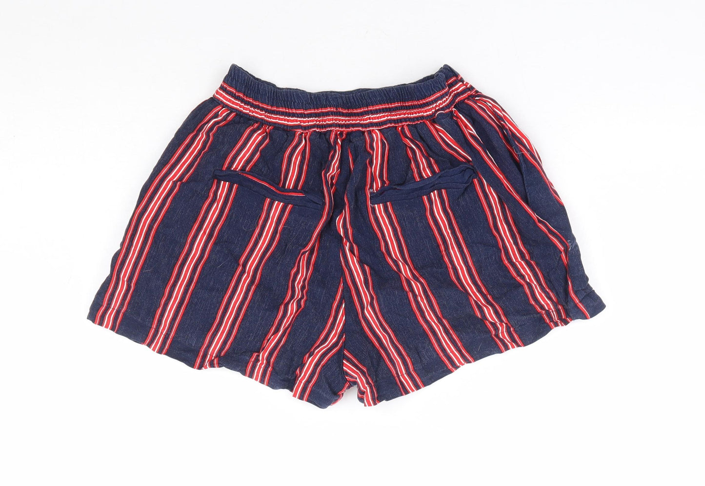Pull & Bear Womens Blue Striped Viscose Hot Pants Shorts Size S L3 in Regular Pull On