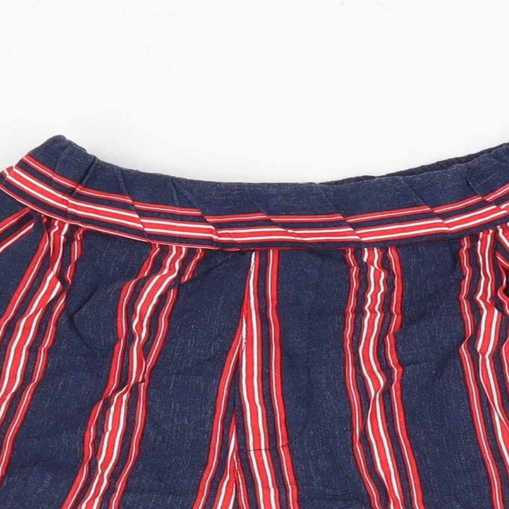 Pull & Bear Womens Blue Striped Viscose Hot Pants Shorts Size S L3 in Regular Pull On