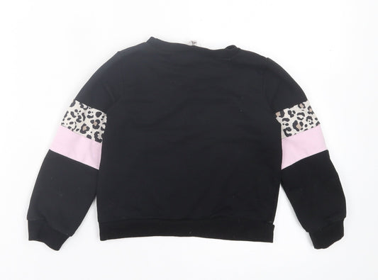 SheIn Girls Black Animal Print Cotton Pullover Sweatshirt Size 6 Years Pullover