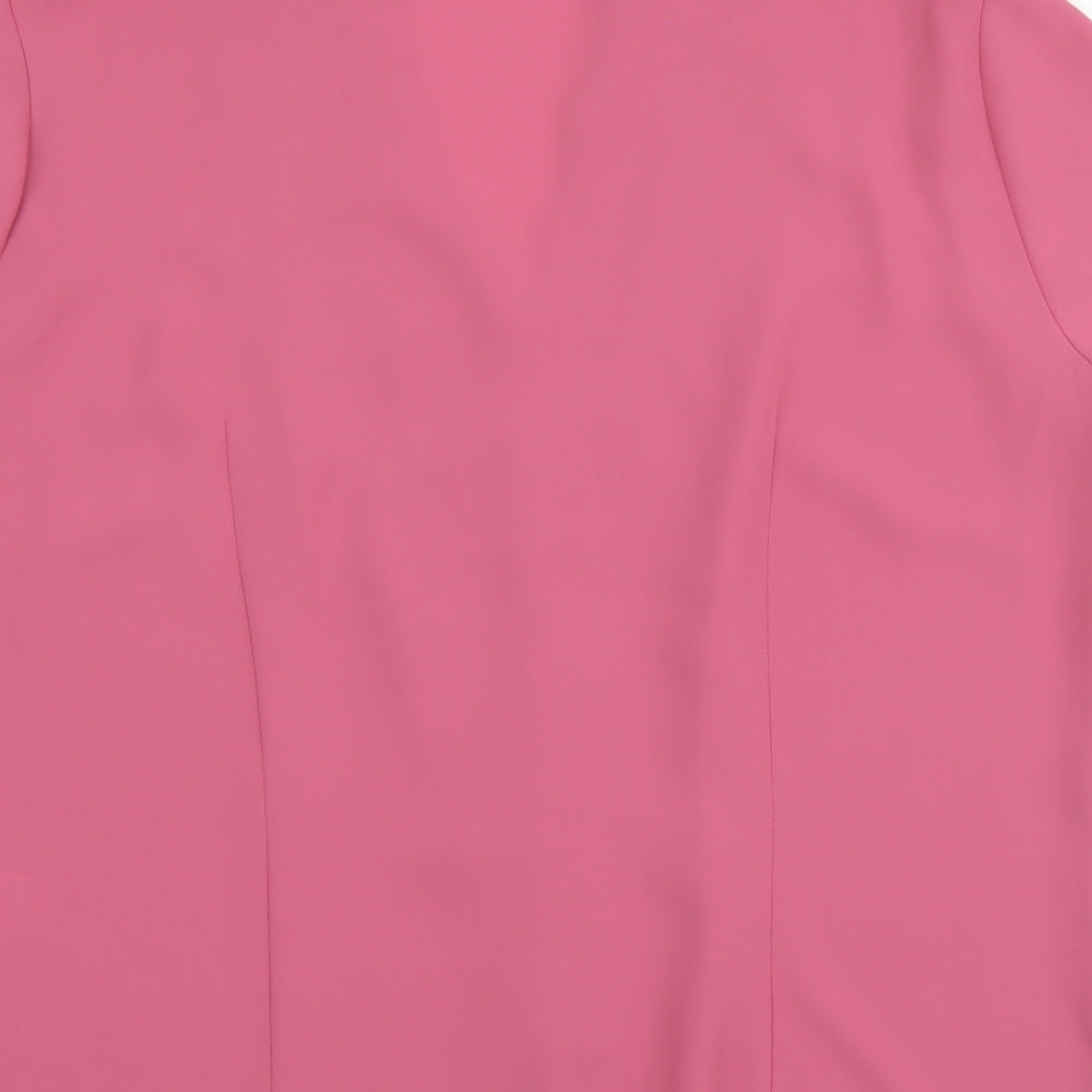 Marks and Spencer Womens Pink Floral Polyester Basic Button-Up Size 14 V-Neck