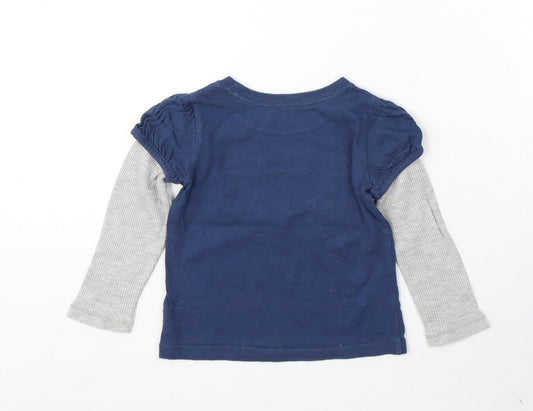 Gap Girls Blue Cotton Basic T-Shirt Size 18-24 Months Round Neck