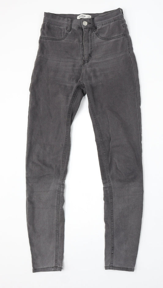 Pull&Bear Womens Grey Cotton Skinny Jeans Size 4 L29 in Regular Button