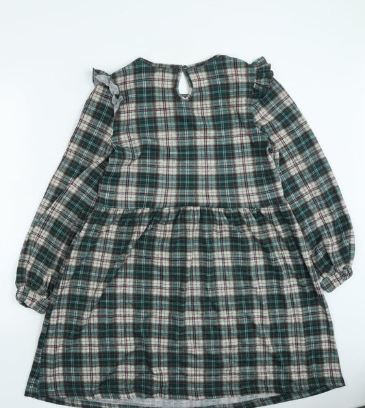 Blue Vanila Womens Green Plaid Polyester Fit & Flare Size M Round Neck Pullover