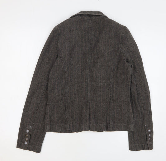 Moto Womens Brown Herringbone Cotton Jacket Blazer Size 12