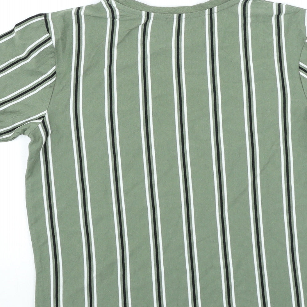 George Boys Green Striped Cotton Basic Casual Size 12-13 Years Round Neck Pullover