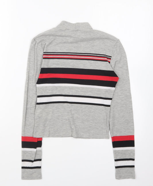H&M Girls Grey Cotton Basic T-Shirt Size S High Neck Pullover