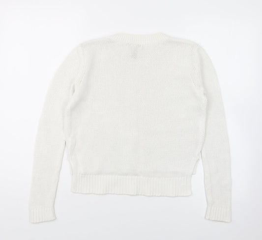 Gap Womens White Round Neck Cotton Pullover Jumper Size XS