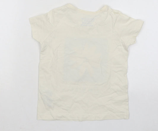 Primark Girls Beige Cotton Basic T-Shirt Size 3-4 Years Round Neck Pullover - Be Kind Flower