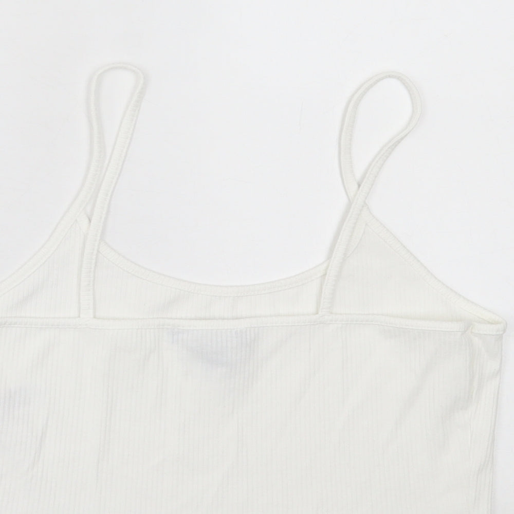 Primark Womens White Polyester Cropped Tank Size M Scoop Neck - Lettuce Edging