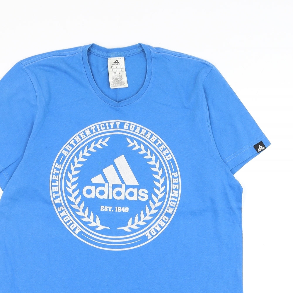 adidas Mens Blue Cotton T-Shirt Size S Round Neck