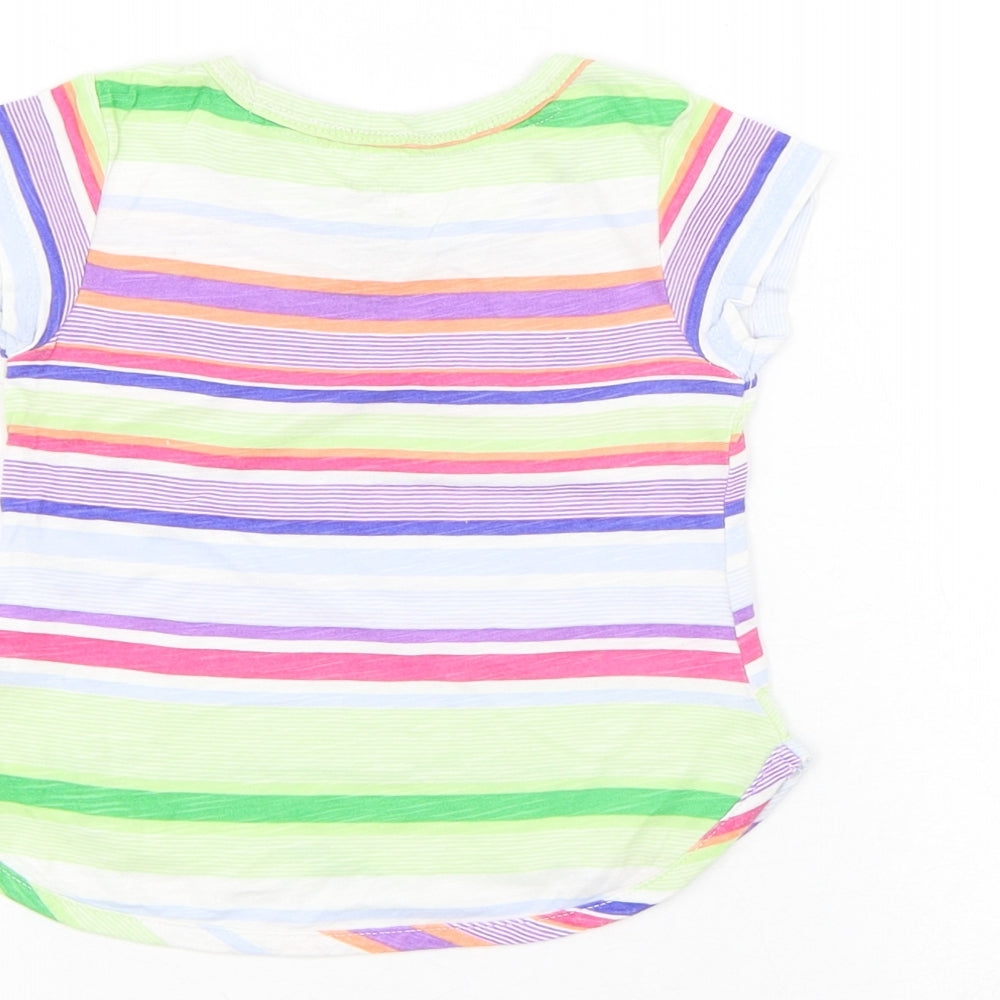 Gap Girls Multicoloured Striped Cotton Basic T-Shirt Size 12-18 Months Round Neck