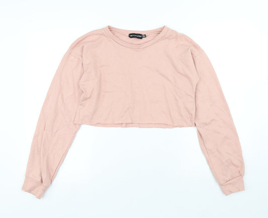 PRETTYLITTLETHING Womens Pink Cotton Pullover Sweatshirt Size 6 - Cropped