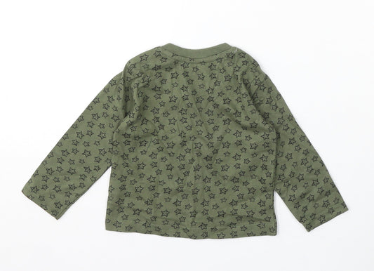 Earlydays Boys Green Geometric Cotton Basic T-Shirt Size 6-9 Months Round Neck - Stars