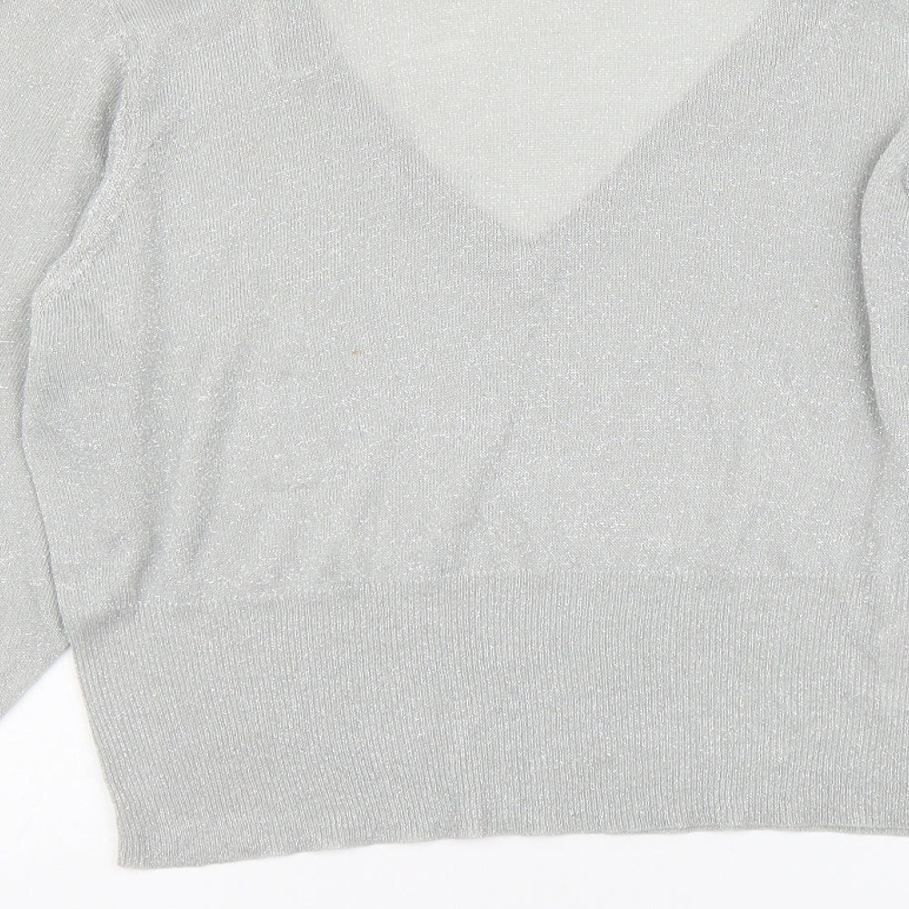 VILA Womens Silver V-Neck Viscose Henley Jumper Size L