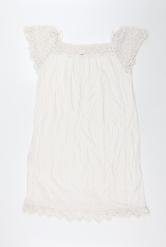 Preworn Womens White Cotton A-Line Size L Square Neck