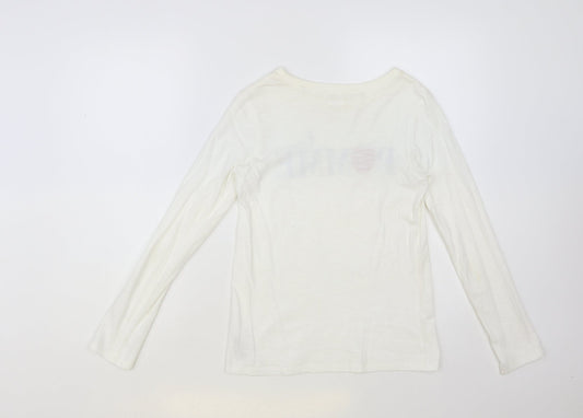 NEXT Girls White Cotton Pullover T-Shirt Size 12 Years Crew Neck Pullover - La Pomme