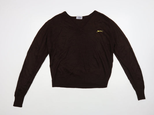 Slazenger Womens Brown V-Neck Acrylic Pullover Jumper Size XL
