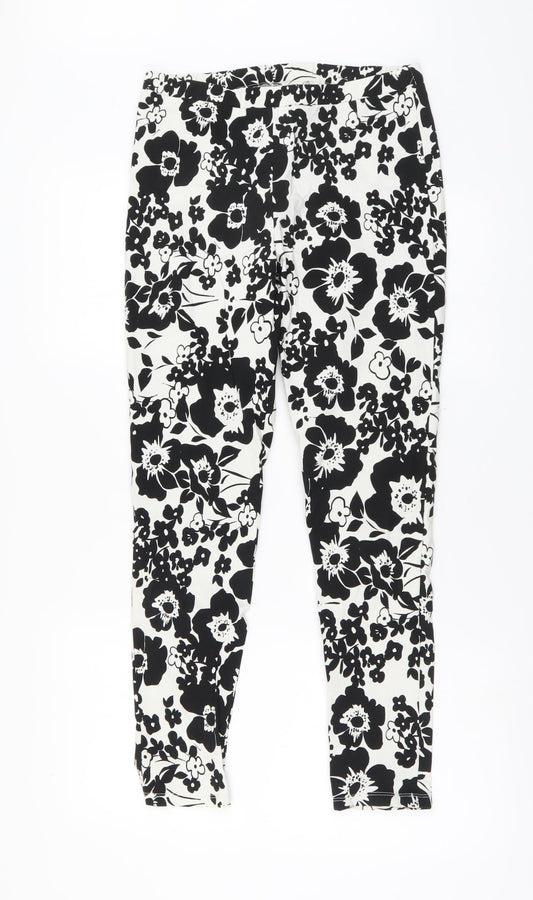 F7F Womens White Floral Viscose Harem Leggings Size 12 L27 in