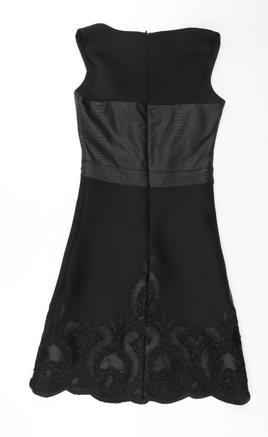 Weraberto Womens Black Geometric Polyester A-Line Size S Round Neck Zip - Snake print