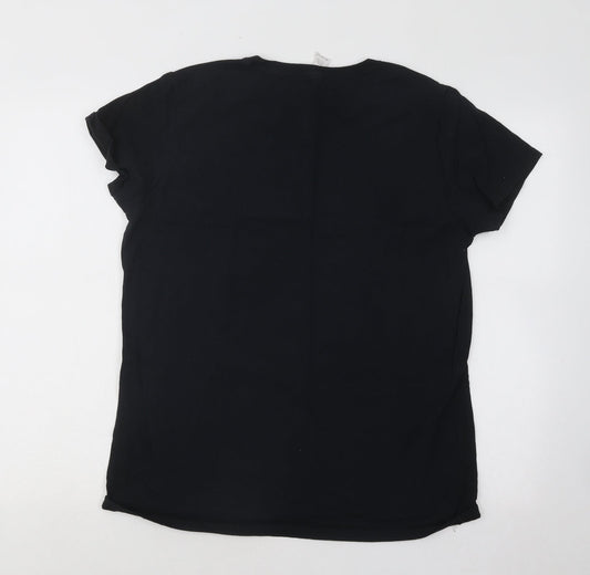 Gildan Mens Black Cotton T-Shirt Size L Round Neck - USA Rugby