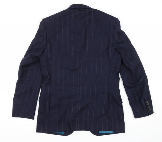 Marks and Space Mens Blue Striped Polyester Jacket Suit Jacket Size M
