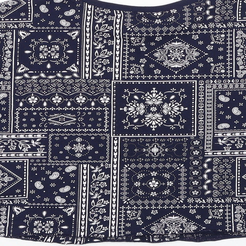 New Look Girls Blue Geometric Polyester Basic T-Shirt Size 10-11 Years Round Neck Pullover - Cropped