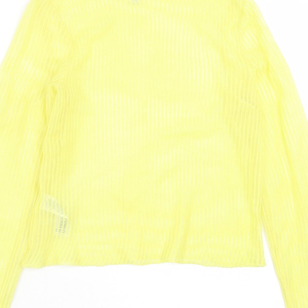 ASOS Womens Yellow Striped Polyester Cropped T-Shirt Size 8 Boat Neck