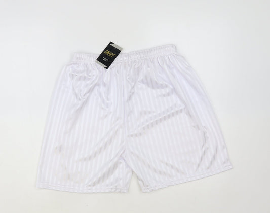 Smart Womens White Striped Polyester Sweat Shorts Size XL L6 in Regular Drawstring