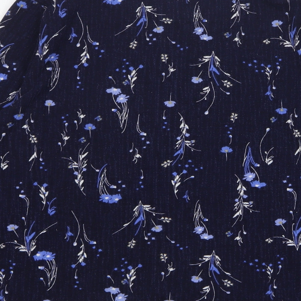 Marks and Spencer Womens Blue Floral Polyester Basic T-Shirt Size 8 Round Neck
