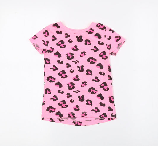 Saint Bernard Girls Pink Animal Print Polyester Basic T-Shirt Size 4 Years Round Neck - Cheetah Print