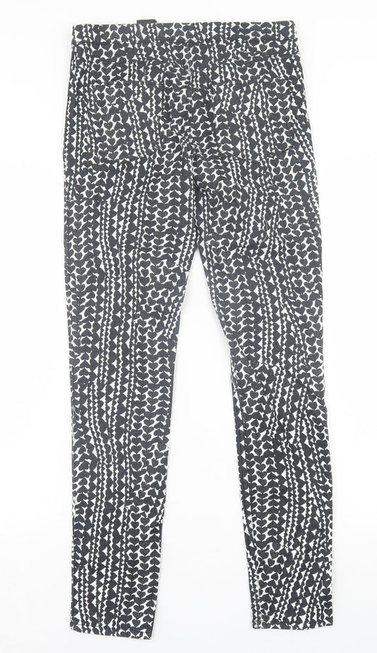 H&M Womens Black Geometric Cotton Jegging Trousers Size 10 L30 in Regular