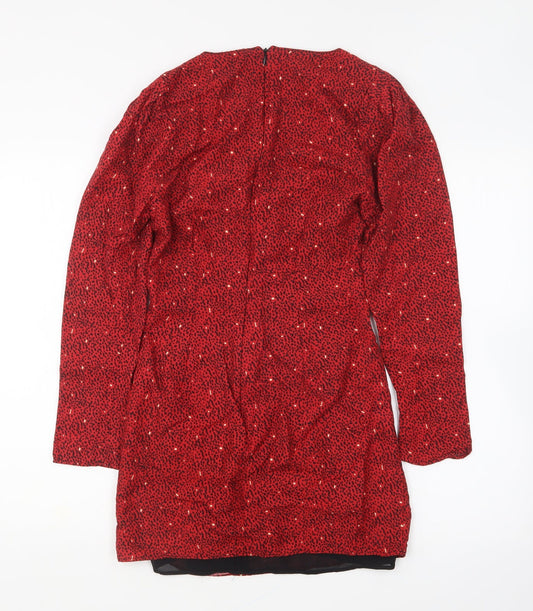 Zara Womens Red Lyocell Mini Size XS V-Neck Zip