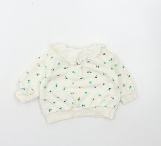 Leigh Tucker Girls White Floral Cotton Pullover Jumper Size 3-6 Months Snap