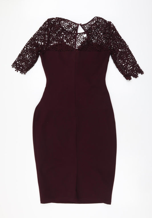 Apricot Womens Red Polyester Bodycon Size 10 Round Neck Zip